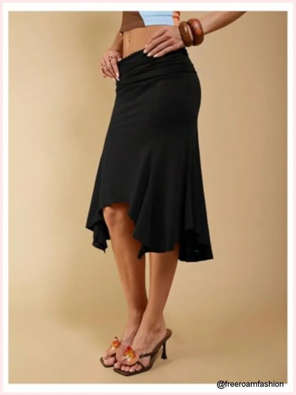 Asymmetrical Ruffle Skirt Ruched Bodycon High Low Midi Skirt